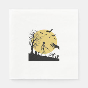 Oude Halloween Skelet Hond Maan Vector Design_ Servet