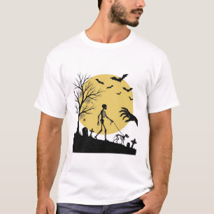 Oude Halloween Skelet Hond Maan Vector Design_ T-shirt