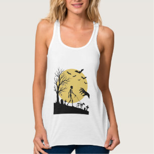 Oude Halloween Skelet Hond Maan Vector Design_ Tanktop