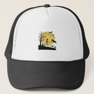 Oude Halloween Skelet Hond Maan Vector Design_ Trucker Pet