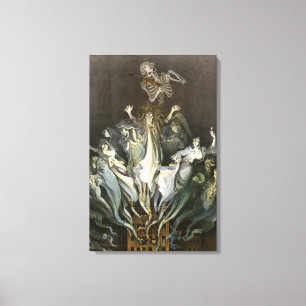 Oude Halloween, Skelet Violist en Geesten Canvas Afdruk
