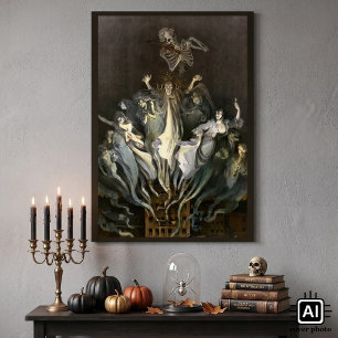 Oude Halloween, Skelet Violist en Geesten Poster