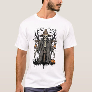 Oude Halloween Skelet Vogelverschrikker Shirt Ontw