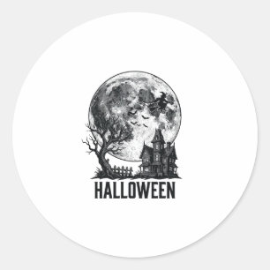 Oude Halloween Spoken Huis Maan Shirt Ontwerp_ Ronde Sticker
