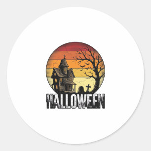 Oude Halloween Spoken Huis Zonsondergang Vector Ku Ronde Sticker