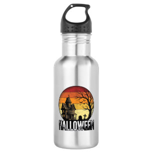 Oude Halloween Spoken Huis Zonsondergang Vector Ku Waterfles