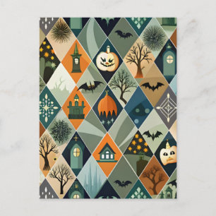 Oude Halloween-spookhuis diamantpatroon Briefkaart