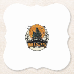Oude Halloween-spookhuis vectorontwerp_1 Kartonnen Onderzetters