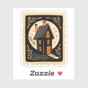 Oude Halloween-spookhuis & Volle Maan-stempel Sticker