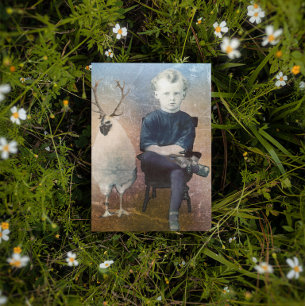 Oude Halloween Steampunk Jongen En Kip Feestdagenkaart