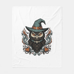 Oude Halloween-uil-heksenhoed Vectorontwerp_1 Fleece Deken