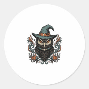 Oude Halloween-uil-heksenhoed Vectorontwerp_1 Ronde Sticker