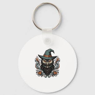 Oude Halloween-uil-heksenhoed Vectorontwerp_1 Sleutelhanger