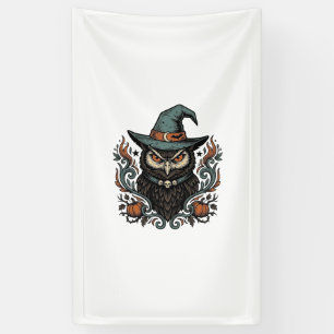 Oude Halloween-uil Heksenhoed Vectorontwerp_1 Spandoek