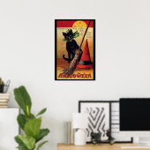 Oude Halloween van Ellen Clapsaddle, Zwarte Kat Poster (Thuiskantoor)