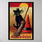 Oude Halloween van Ellen Clapsaddle, Zwarte Kat Poster (Voorkant)
