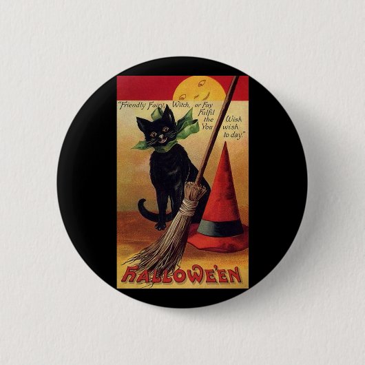 Oude Halloween van Ellen Clapsaddle, Zwarte Kat Ronde Button 5,7 Cm (Voorkant)