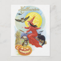 Oude Halloween, Vliegende Heks met een Zwarte Kat
