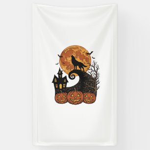 Oude Halloween Wolf Maan Pompoen Shirt Ontwerp_1 Spandoek