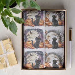 Oude Halloween Zwarte Kat Decoupage Vloeipapier Tissuepapier