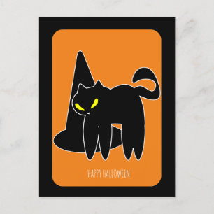 Oude Halloween Zwarte Kat Heks Briefkaart
