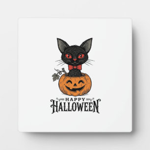 Oude Halloween Zwarte Kat Pompoen Shirt Ontwerp_1 Fotoplaat