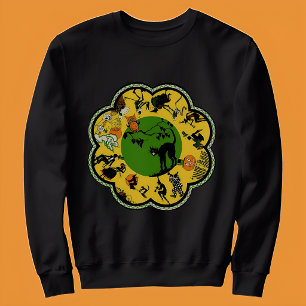 Oude Halloween Zwarte Kat Vintage Trui