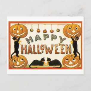 Oude halloween, zwarte katten briefkaart