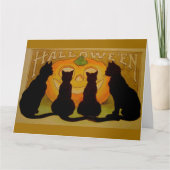 Oude Halloween Zwarte Katten en Jack O'Lantern Kaart (Voorkant)