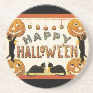 Oude Halloween, Zwarte Katten met Jackolanterns Zandsteen Onderzetter