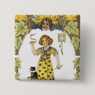 Oude Halloweenkaart Vierkante Button 5,1 Cm