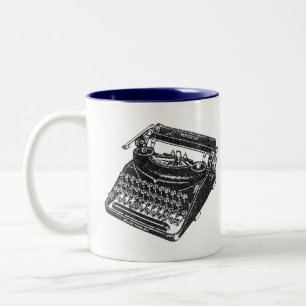 Oude handmatige schrijfmachine schrijver ontwerp tweekleurige koffiemok