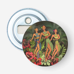 Oude Hawaï Hula Dansers Retro Tiki Palmboom Button Flesopener