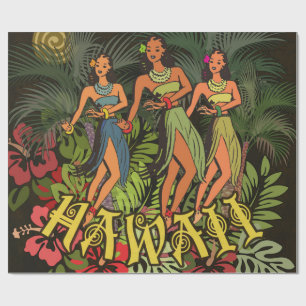 Oude Hawaï Hula Dansers Retro Tiki Palmboom Cadeaupapier
