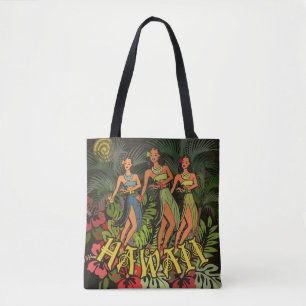 Oude Hawaï Hula Dansers Retro Tiki Palmboom Draagtas
