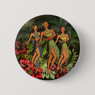 Oude Hawaï Hula Dansers Retro Tiki Palmboom Ronde Button 5,7 Cm