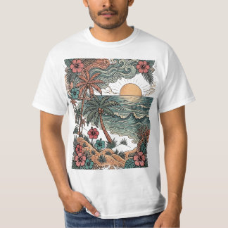 Oude Hawaïaanse Zonsondergang & Palmboom T-shirt