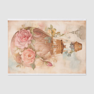 Oude Heet Lucht Ballon Met Bloem Papier Tissue