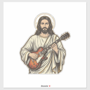 Oude Heilige Gitarist Gravure Shirt Ontwerp_1 Sticker