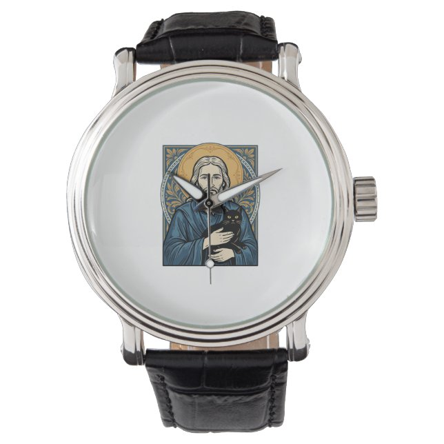 Oude heilige kat portret vector shirt ontwerp_1 horloge (Voorkant)