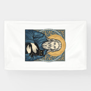 Oude heilige kat portret vector shirt ontwerp_1 spandoek