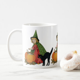 Oude heks en kat voor Halloween, Ellen Clapsaddle Koffiemok