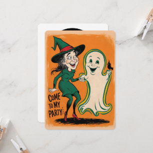 Oude heks en spook Halloween-feest Kaart