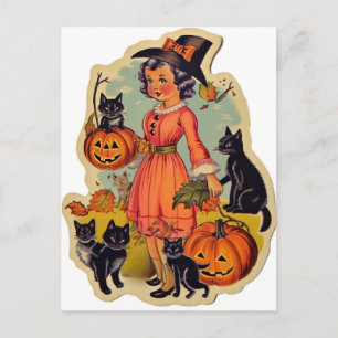 Oude heks en zwarte katten Halloween Briefkaart