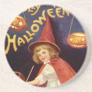 Oude heks Jolly Halloween van Ellen Clapsaddle Zandsteen Onderzetter