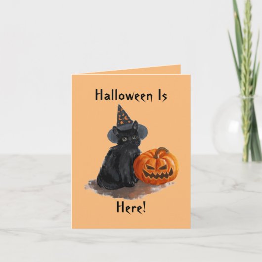 Oude heks kat Halloween kaart (Voorkant)