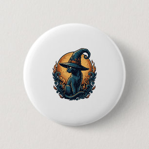 Oude Heks Kat Maan Halloween Vector Kunst_1 Ronde Button 5,7 Cm