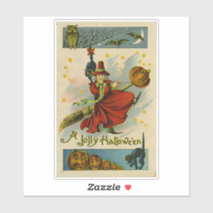 Oude heks met Halloween Sticker