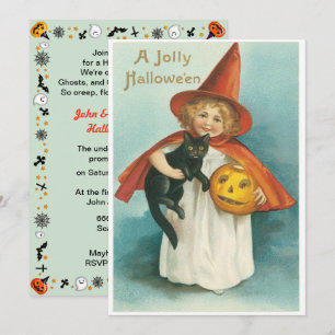 Oude heks met kat Halloween Kaart