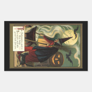 Oude heks op Halloween roert magische ketel Rechthoekige Sticker